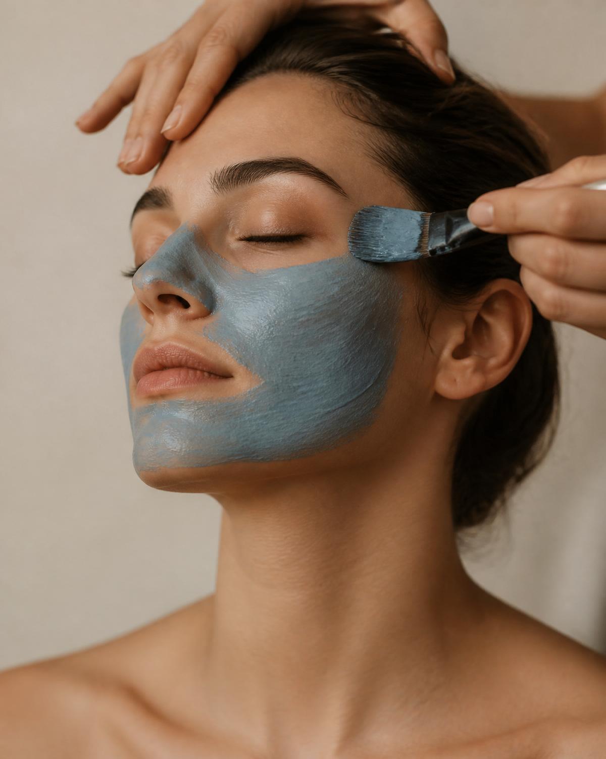 Blue clay facial in progress